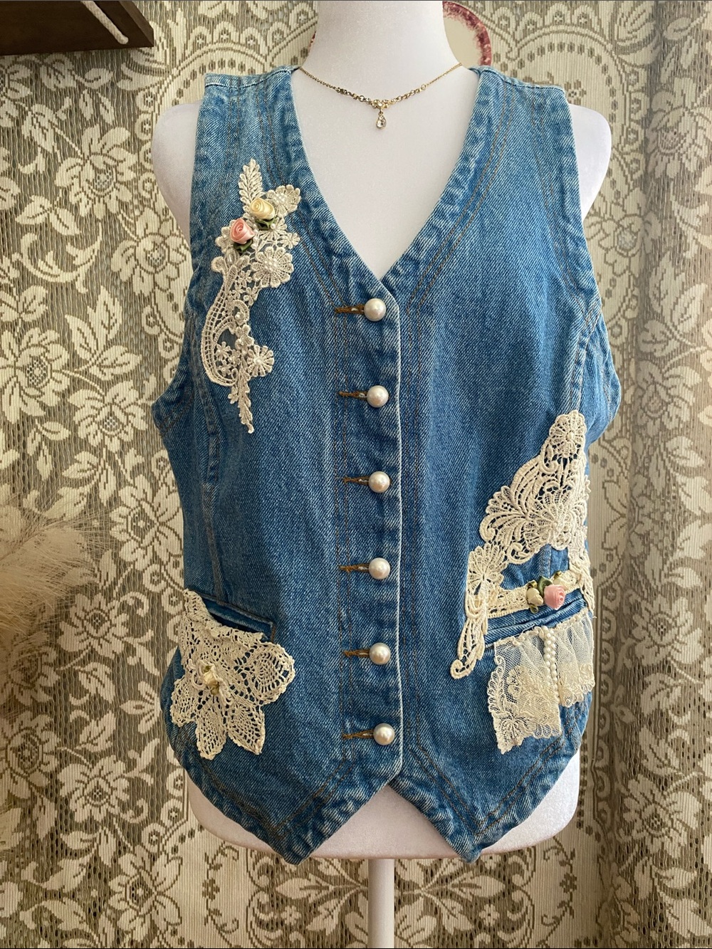 Feminine/Coquette Light Blue Denim Vest Top